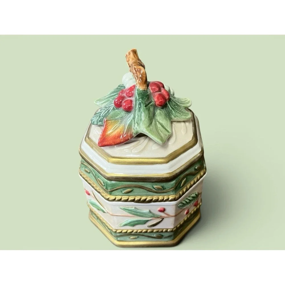Fitz & Floyd Classics Winter Wonderland Candy Bowl Dish Trinket Box With Lid
